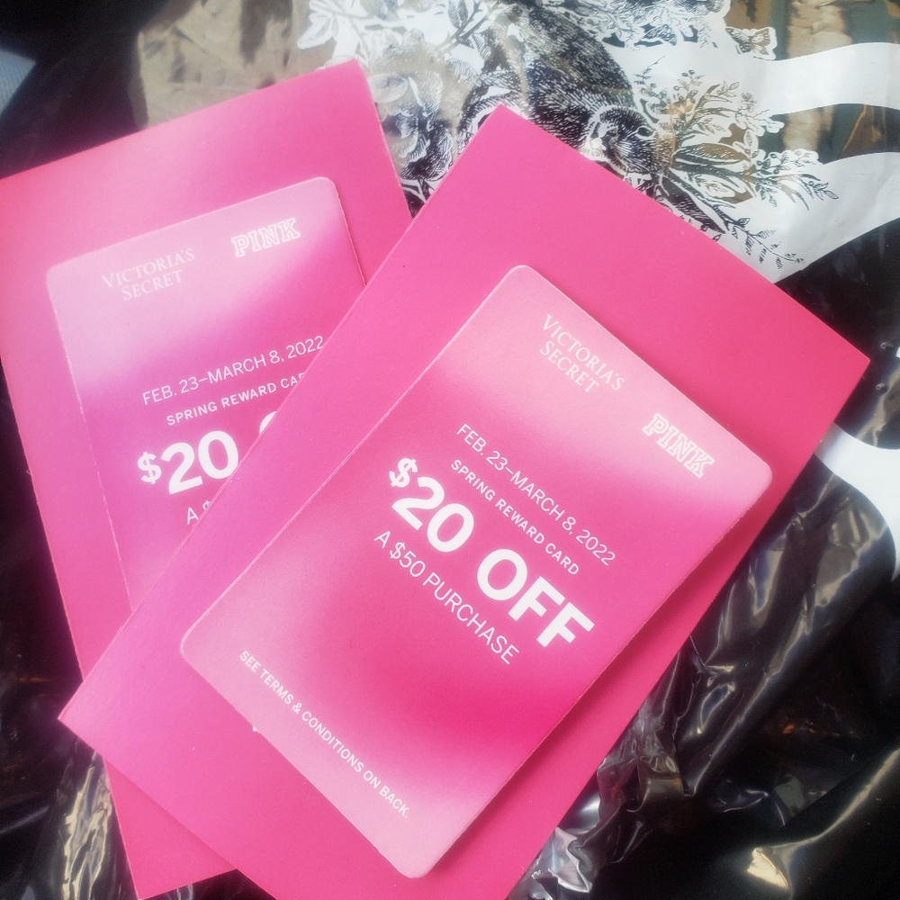 2-20$ off 50$ purchase VS PINK cards